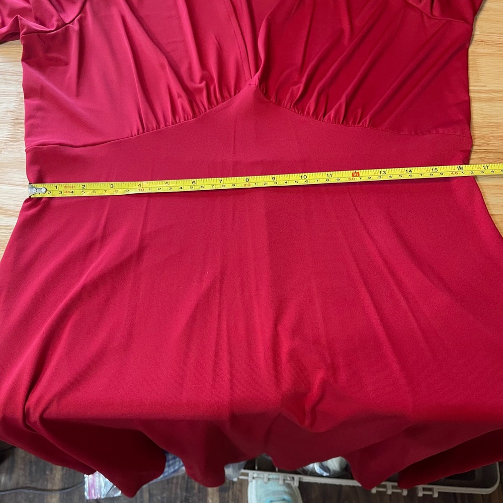 Maggy London Red Empire Waist V-Neck Long Sleeve Midi Dress Womens Size 14 - Picture 7 of 9